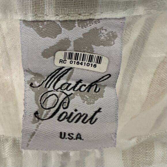 Match Point USA Linen Tunic Lg Short Sleeve Pullover White Striped Boxy - Picture 2 of 6